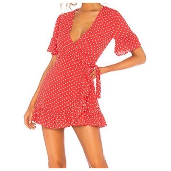 Revolve privacy please polka dot wrap mini dress - Picture 1 of 8